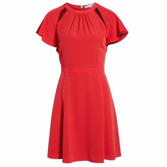 Draper James Solid Flutter Sleeve Mini Dress in Red Size 4 - Picture 3 of 9